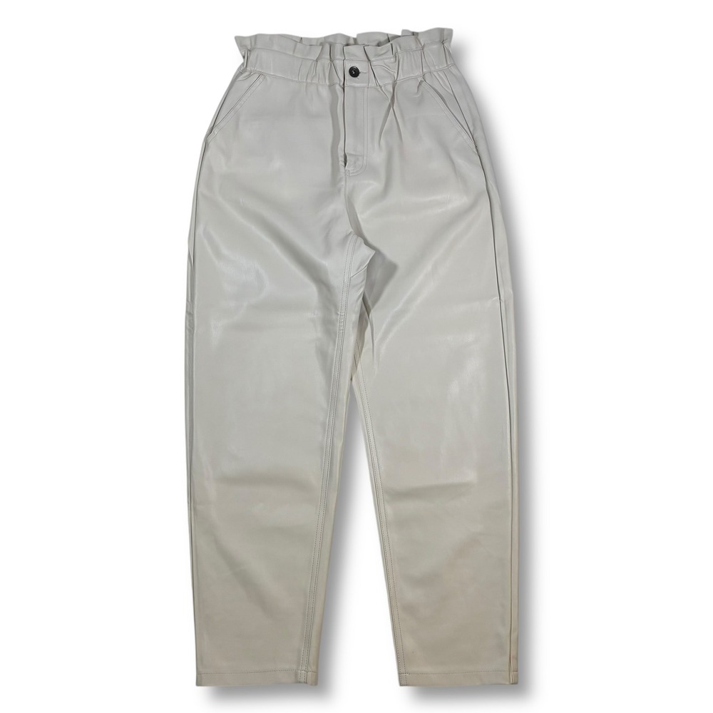 EUC Zara High Waisted Faux Leather Paper Bag Waist Pants Trousers Women's Size 4